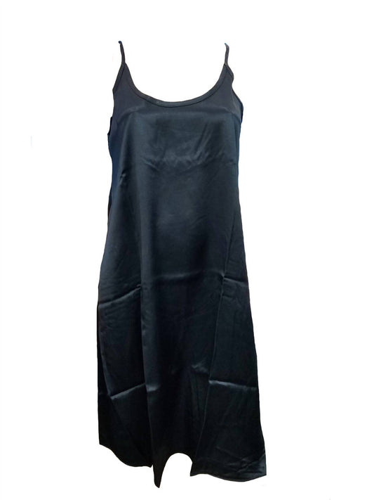 Ruby Satin Knee Length Gown With Spaghetti Straps & Gathered Back