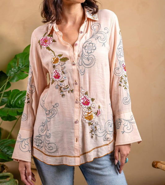 Paparazzi - Embroidered Blouse With Wide Slit Cuffs