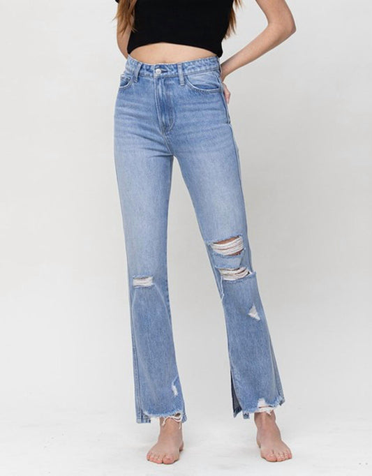 Vervet By Flying Monkey - Super High Rise Straight Ankle With Slit Detail Jeans