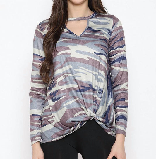 Shirley Stone - Camo Keyhole Knot Top