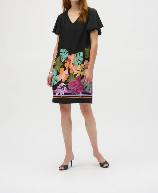 Joseph Ribkoff - Tropical Print V-neck Shift Dress