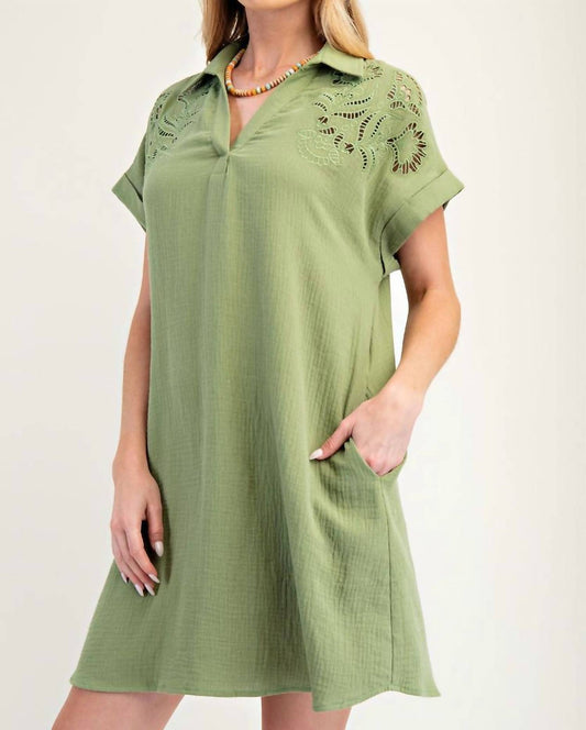 Easel - Embroidered Mini Shirt Dress