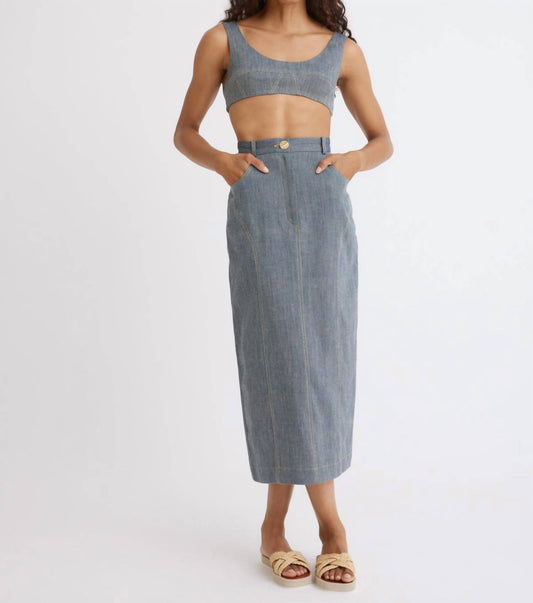 Matthew Bruch - Denim Pencil Midi Skirt