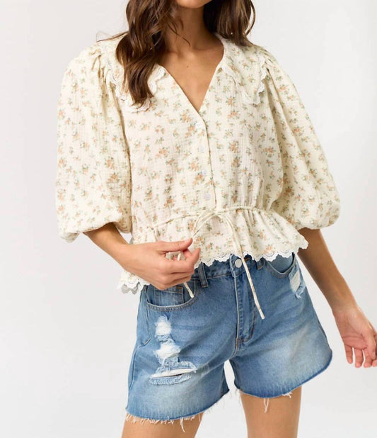 Lalavon - Puff Sleeve Floral Top