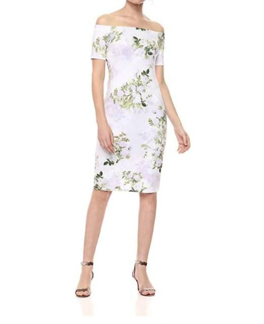 Calvin Klein - Floral Print Off The Shoulder Scuba Dress