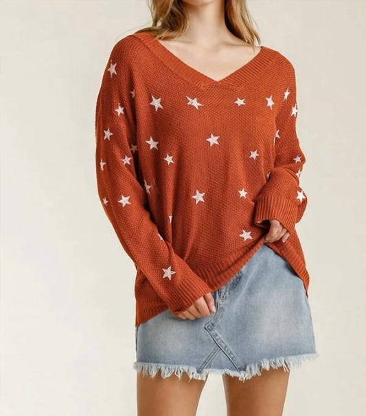 Umgee - Star Print V-neck Sweater