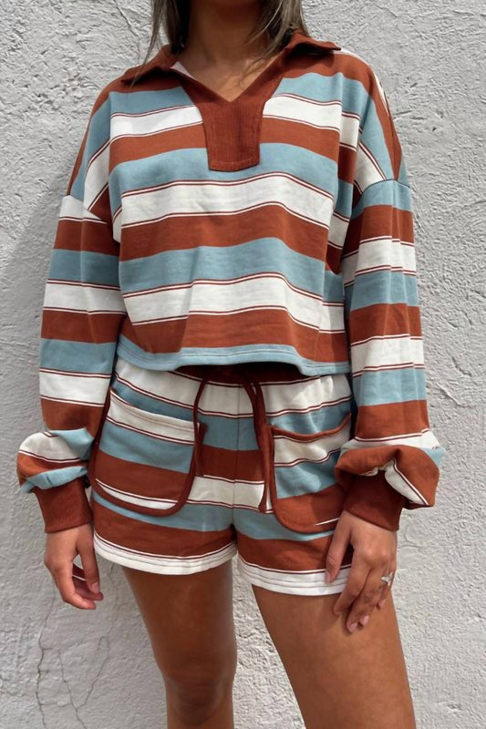 Ee:Some - Striped Contrast Trim Patch Pocket Shorts