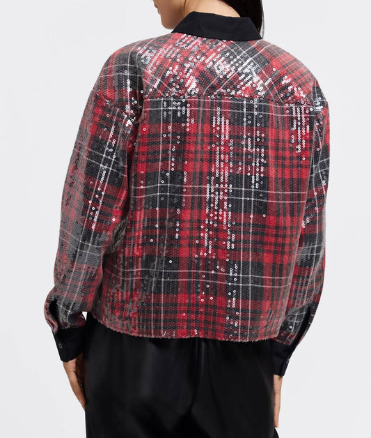 Foxcroft - Marina Sequined Long Sleeve Short Shirt