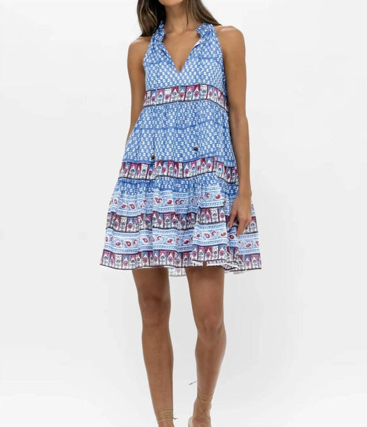 Oliphant - Campania Blue Sleeveless Tiered Short Dress