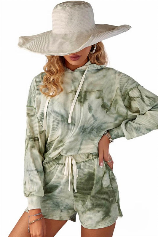 Hidden - Jessica Waffle Tie Dye Hoodie and Short Set