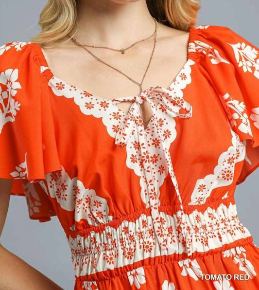 Umgee - Floral Ruffle Trim Tiered Mini Dress