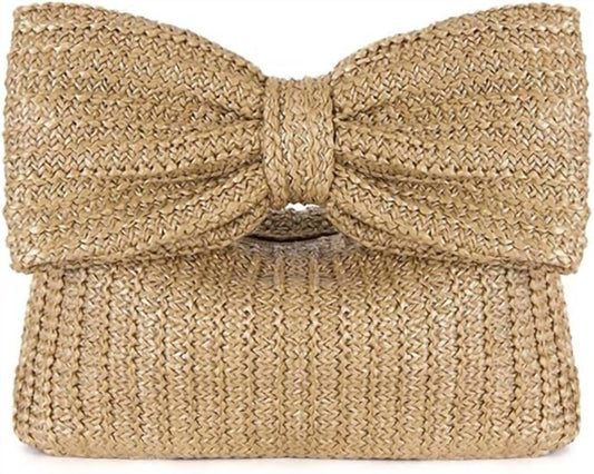 Little Trendy - Women's Bow Straw Handbag