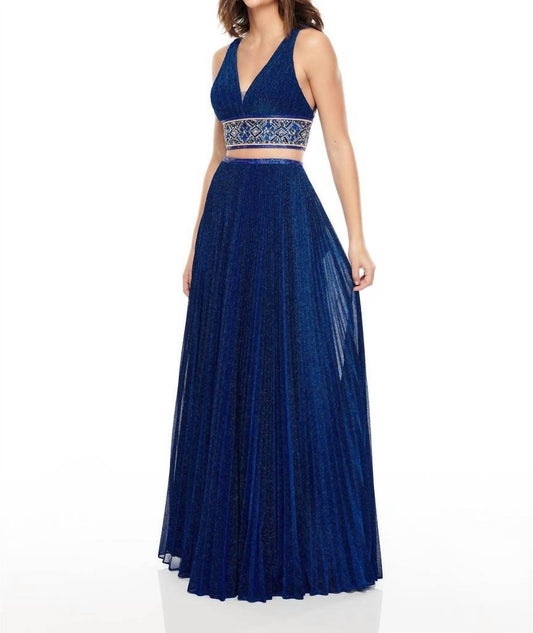 Rachel Allan - Pleated Shimmer Woven Two-piece Prom Gown