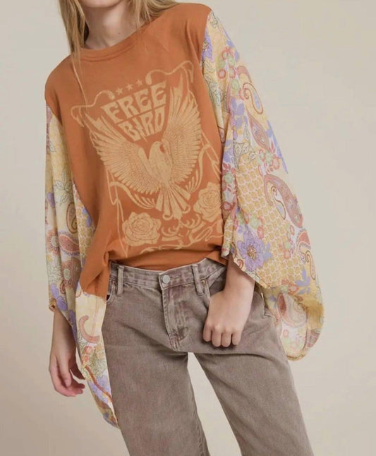 Zutter - Free Bird Vintage Graphic Sheer Sleeve Top