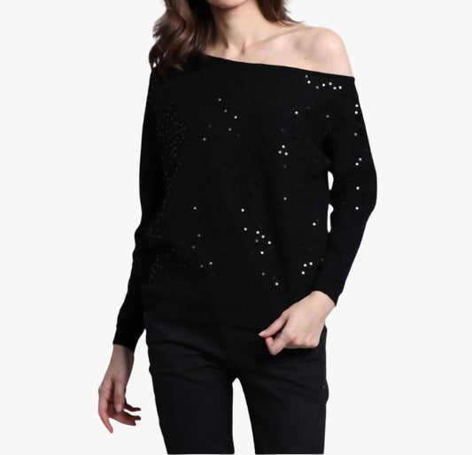 Minnie Rose - Viscose Sequin Off The Shoulder Sweater