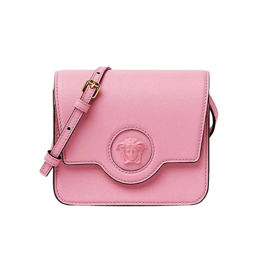 Versace - Women's La Medusa Logo Plaque Pebbled Leather Crossbody Bag