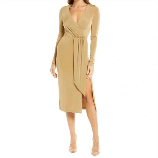 Good American - Shimmer Long Sleeve Faux Wrap midi Dress