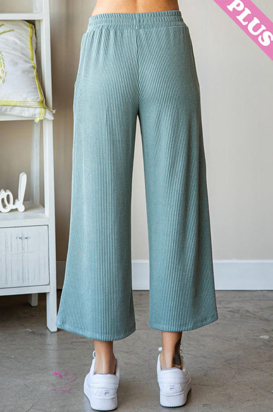 First Love - Plus Size Ribbed Palazzo Pants