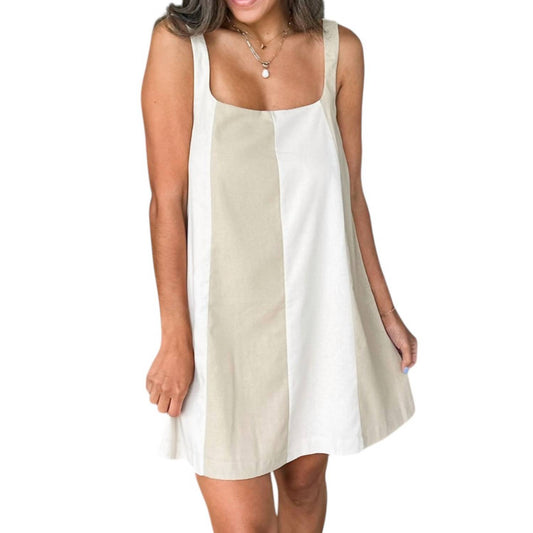 Mable - Linen Color Block Sleeveless A-line Mini Dress