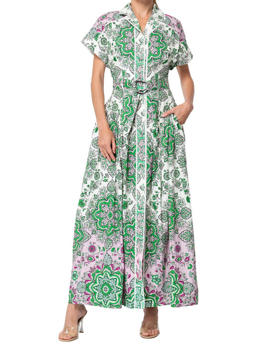 Ciebon - Rosalyn Engineered Floral Printed Midi Shirt Dress