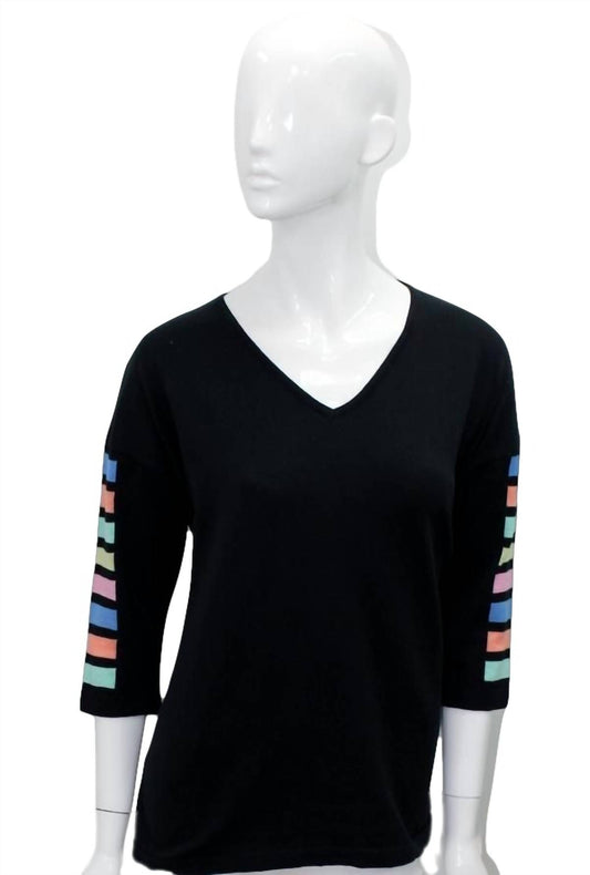 Angel - 3/4 Sleeve Stripe V Neck Top