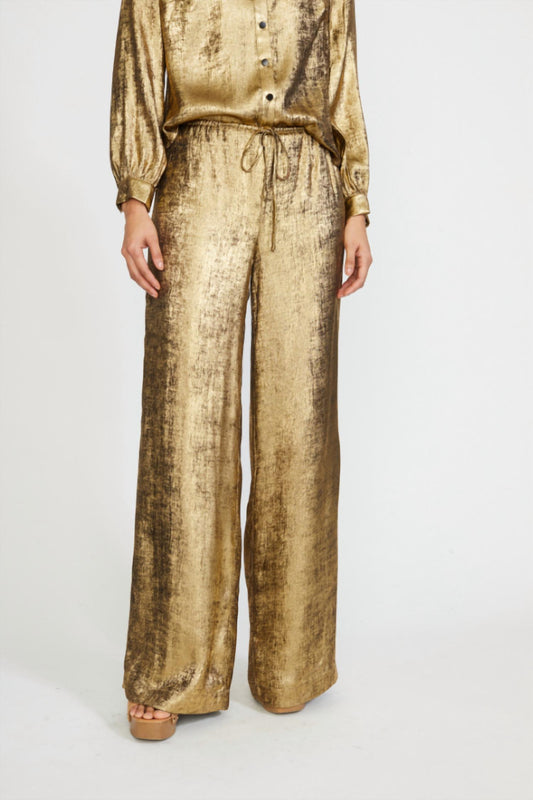 Stellah - Metallic Drawstring Wide Leg Pant