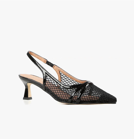 All Black - Women's Sling Back Kitten Heel