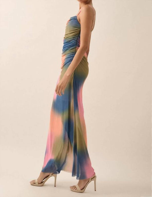 Promesa - Tie Dye Mesh Ruched Corset Maxi Dress
