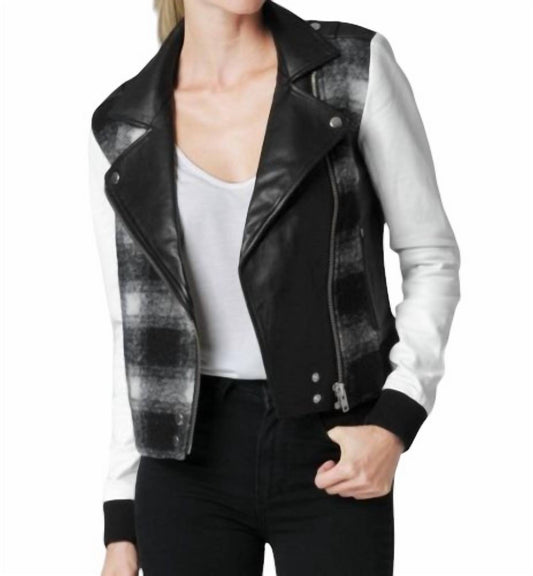 Paige - Shelley Leather Wool Blend Plaid Moto Jacket