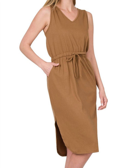Zenana - Drawstring Waist Curved Hem Dress