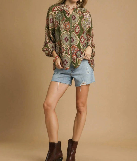 Umgee - Boho Mosaic Button Down Blouse