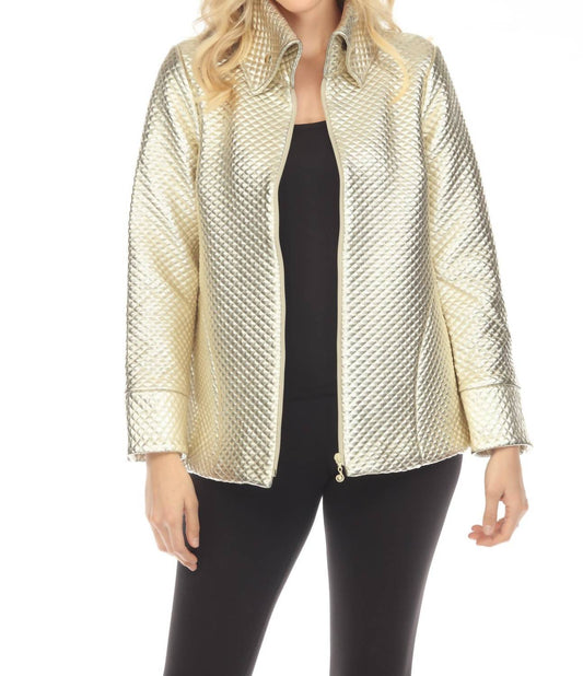 Samuel Dong - Metallic Textured Zip-up A-line Coat Jacket