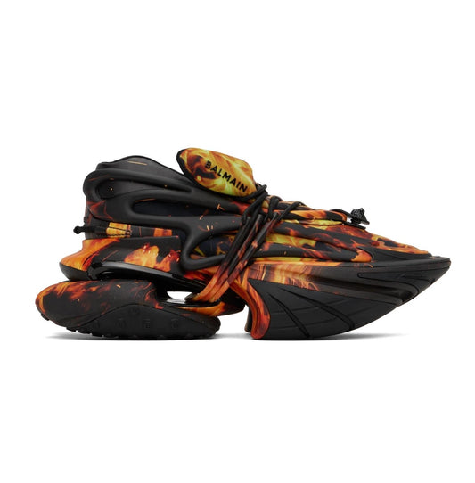 Balmain - Men's Unicorn Flame Printed Low-top Neo/leather Sneakers