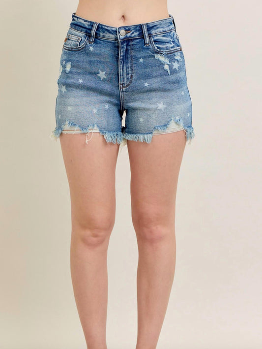 Judy Blue - High Waisted Star Print Cut Off Destroy Shorts