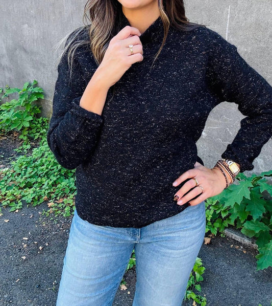 Tribal - Highlow Mock Neck Puff Sleeve Sweater