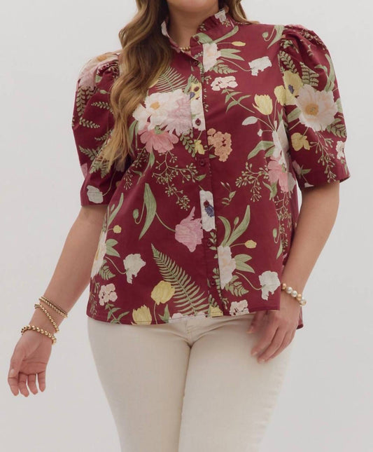 Entro - Merlot Floral Top - Plus