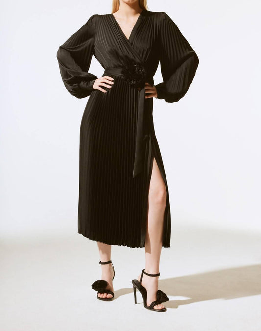 Joseph Ribkoff - Pleated Satin Belted Midi Wrap Dress