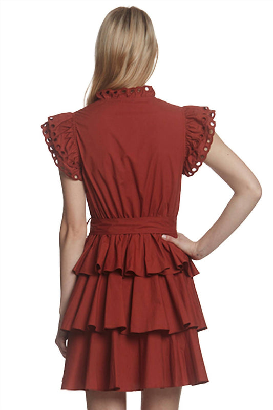 Stellah - Eyelet Ruffle Trim Belted Mini Dress