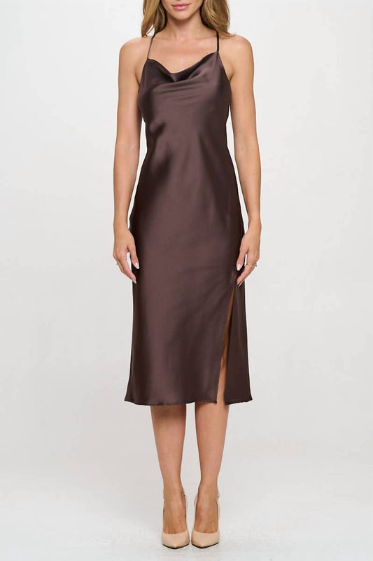 Reneec. - Satin Bias Slip Dress With Slit