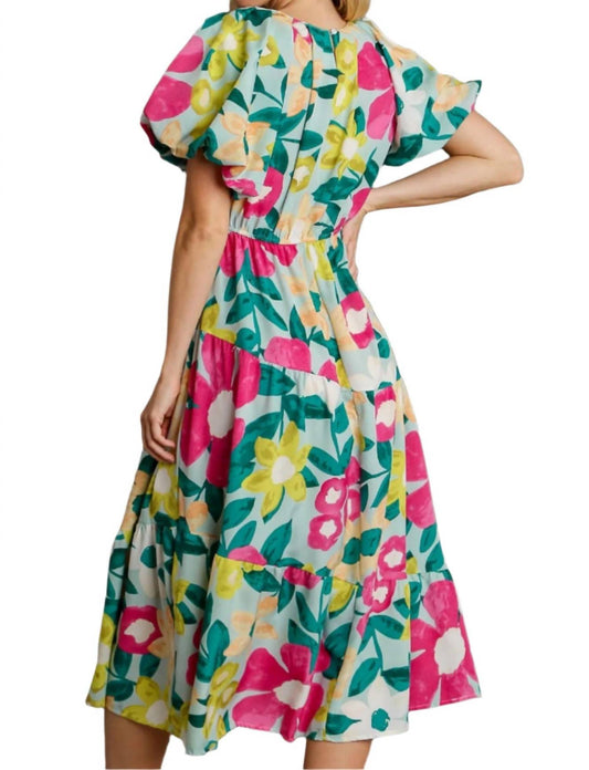 Umgee - Floral Balloon Sleeve Midi Dress