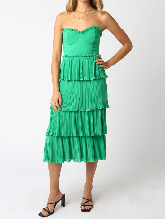 Olivaceous - Lyla Strapless Ruffle Midi Dress
