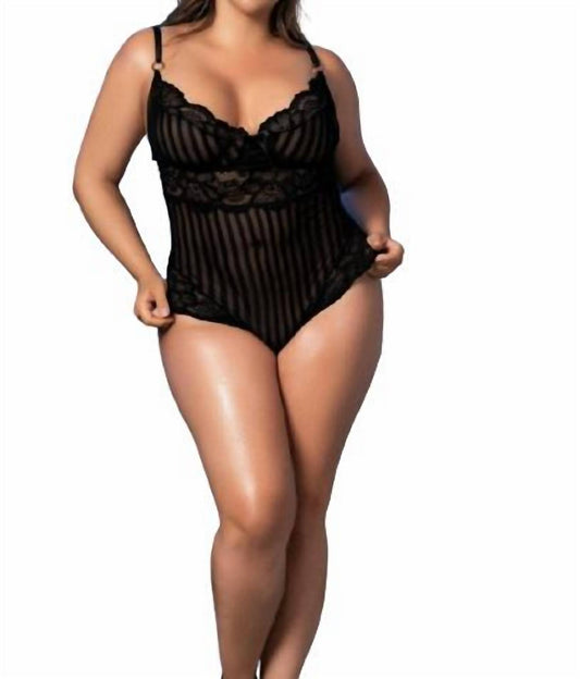 Mapale - Empower Striped Lace Bodysuit - Plus