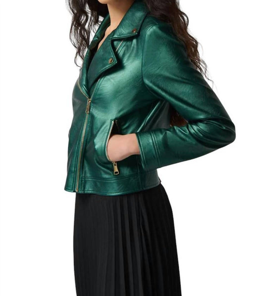 Joseph Ribkoff - Metallic Faux Leather Biker Jacket