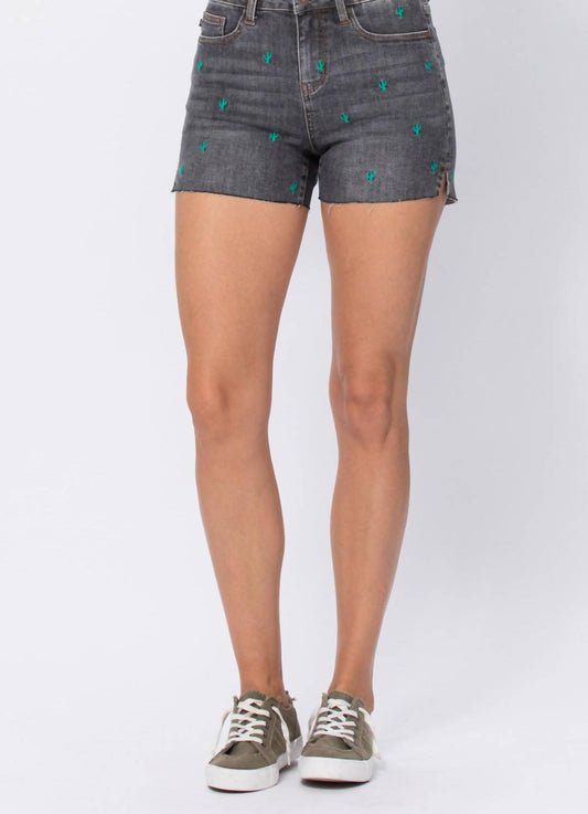 Judy Blue - High Waist Cactus Embroidery Shorts