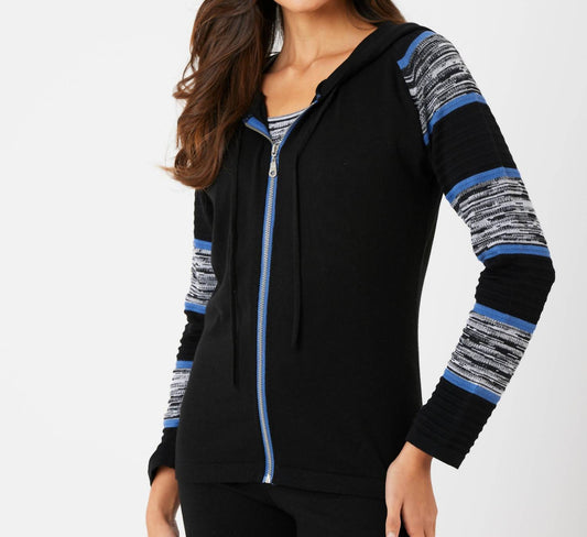 French Kyss - Women's Stripe Sleeve Zip Up Hoodie