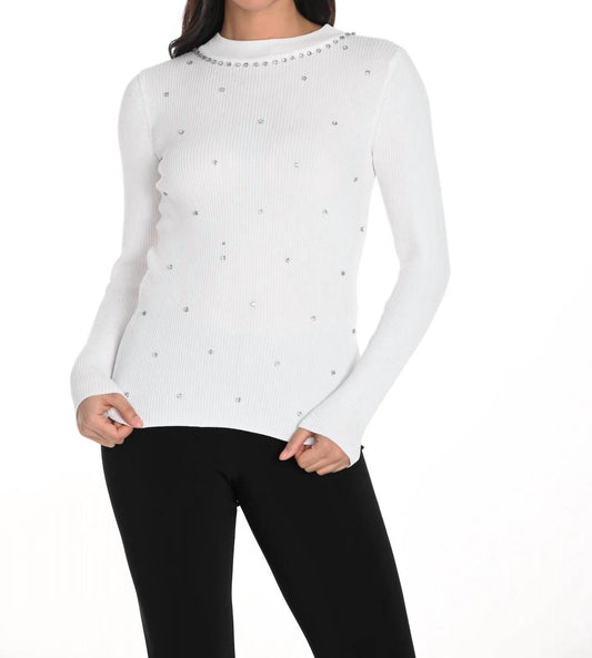 Frank Lyman - Embellished Ribbed Knit Top