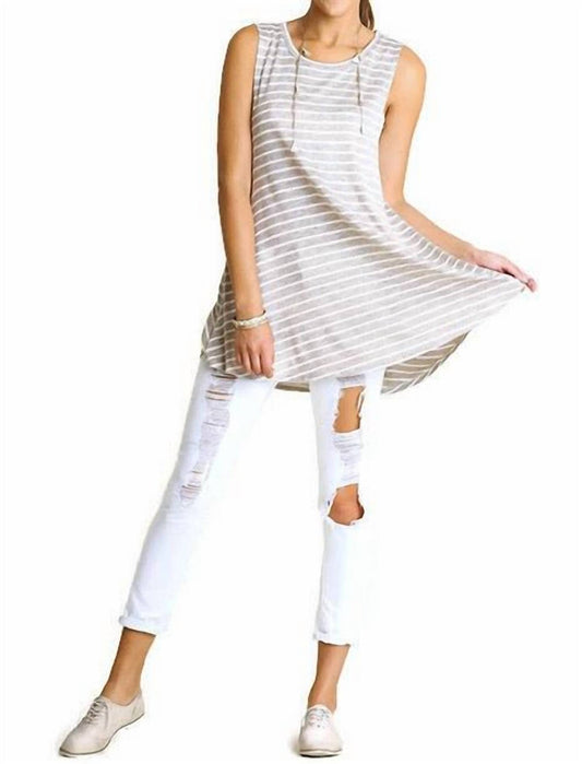 Umgee - Sleeveless Low Sides Striped Tunic