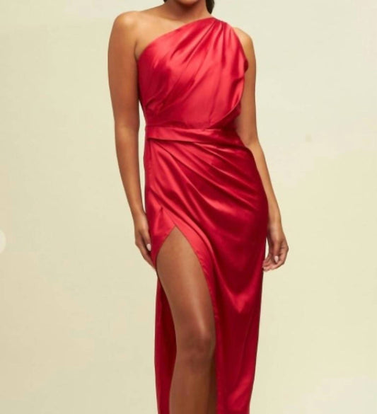 Luxxel - One Shoulder Satin Drape Dress