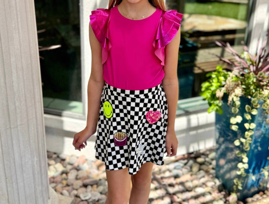 Mia - Girl's Checkered Patch Skirt
