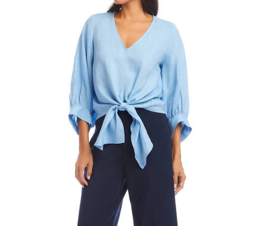 Karen Kane - Blouson Sleeve Linen Tie Front Top